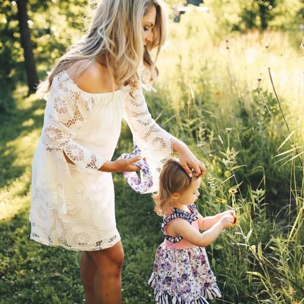 White lace off the shoulder bell sleeve dress